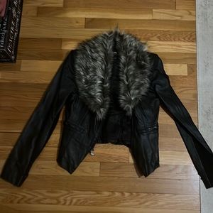 Bebe Fur Trim Faux Leather Jacket -Small